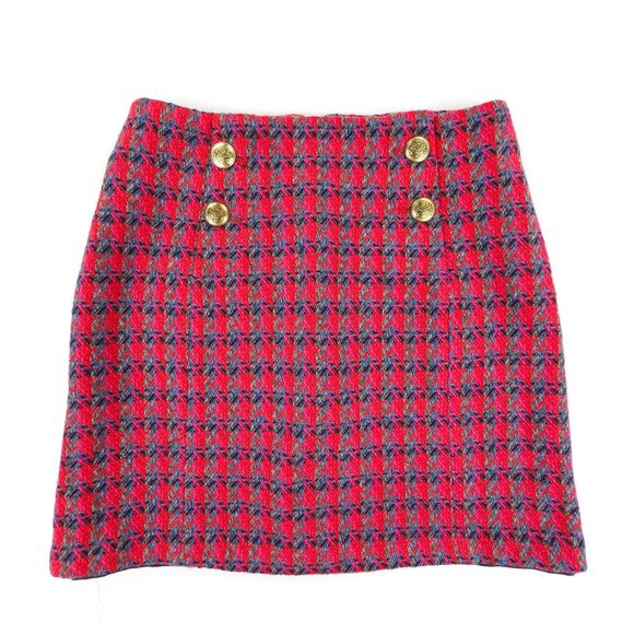 NEW Sandro Efira 100% Wool Tweed Mini Skirt Red Plaid Old Money Preppy Luxury 6 - Picture 1 of 9